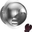 4 Inch 304 Stainless Steel Dryer Vent Cover Outdoor Round Wall Exhaust Vent External Extractor Wall Vent Cap Rainproof Outlet for Home and Garage with A Pair of Gloves