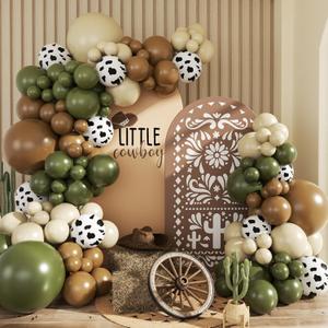 Cowboy Green Cow Balloon Garland Arch Kit, Brown, Sand White Balloons for Baby Shower First Rodeo Western Cowboy Theme Party Birthday Decoration