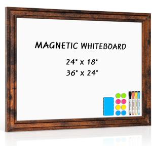 White Board for Wall, 24''x18'' Magnetic Dry Erase Board, Decorative Whiteboard with Brown Vintage Wooden Frame, Hanging Writing Board for Home Office School Dorm