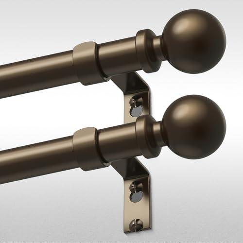 Wolistsa 2 Pack Bronze Curtain Rod, 1 Inch Adjustable Heavy Duty Curtain Rods for Windows 48 to 84 Inch, Decorative Modern Window Treatment Rods, Splicing Metal Drapery Pole, Easy Installation