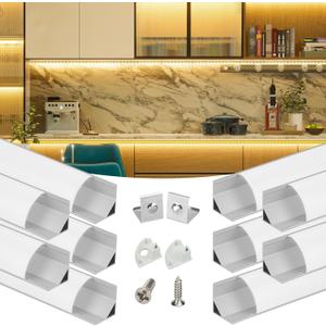 Muzata 10Pack 6.6FT/2M V Shape LED Channel Silver Aluminum LED Strip Diffuser Channel with Milky White Cover Frosted Corner Lighting Easy Installation V1SW WW 2M