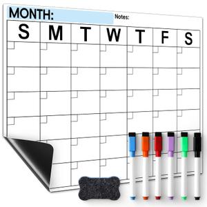 Dry Erase Magnetic Calendar for Refrigerator - Monthly Planner Magnet Whiteboard for Fridge Wall Door - Shopping, Meal/Menu, to Do List, Family Schedule Planning Board with 6 Markers - Black