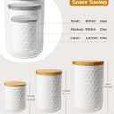 Kitchen Canisters Set with Airtight Bamboo Lid, White Honeycomb Design, Ceramic Canister Set of 3, Sugar Flour Coffee Containers for Countertop, Food Storage Container Jars Set
