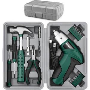 Hi-Spec 3.6V Cordless Electric Screwdriver Set with Interchangeable Bits, Green