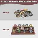 Challenge Coin Display Stand, Solid Wood Military Coin Holder Display, 9 Rows of Challenge Coin Holders, Holds 45-60 Coins