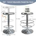 Adjustable Bar Stools Set of 2, Backless Swivel Round Counter & Bar Height Chairs, Modern Chrome Metal Frame Barstools for Kitchen Island, Dining Room, Home Bar, Chrome, 13.8*13.8*31.1