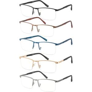 JOLISU 5 Pack Reading Glasses for Men Women, Blue Light Blocking Computer Readers, Metal Half Frame Spring Hinge, Magnification Strength: 1.75 x