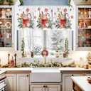Christmas Valances for Windows Gingerbread Candy Cane Christmas Kitchen Curtain Valances Rod Pocket Xmas Ball Window Curtain Treatment Topper Curtains Seasonal Valance Christmas Decor, 42x12 Inch