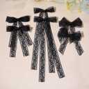 Hair Clip Bows for Women and Girls, 6Pcs Black Lace Tulle Bows with Long Tail Ribbon, Metal Bow Hair Clips, Bowknots Tassel Hair Barrettes