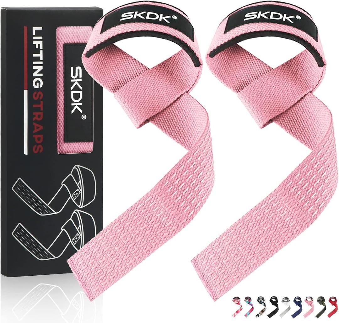 SKDK Cotton Hard Pull Wrist Lifting Straps Grips Band-Deadlift Straps with Neoprene Cushioned Wrist Padded and Anti-Skid Silicone - for Weightlifting, Bodybuilding, Xfit, Strength Training