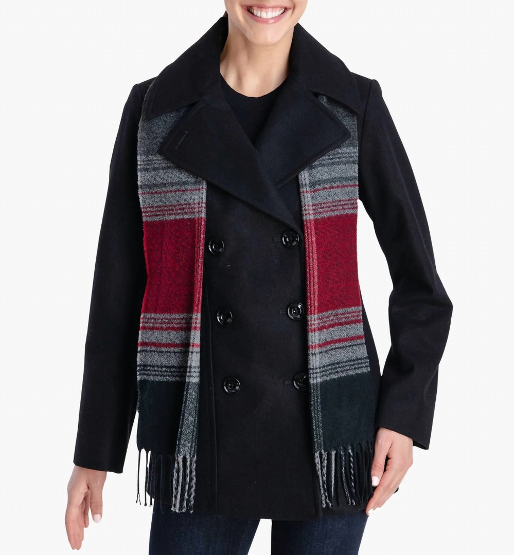 London Fog Womens Small Plaid-Print Scarf Peacoat