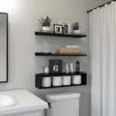 WOPITUES Floating Shelves for Wall 24 inch with Cube Shelf, Wall Shelves with Metal Rail for Decor, Bathroom Organizers and Storage, Over Toilet Shelves for Bathroom, Toilet Paper-Black, 23.6 inch