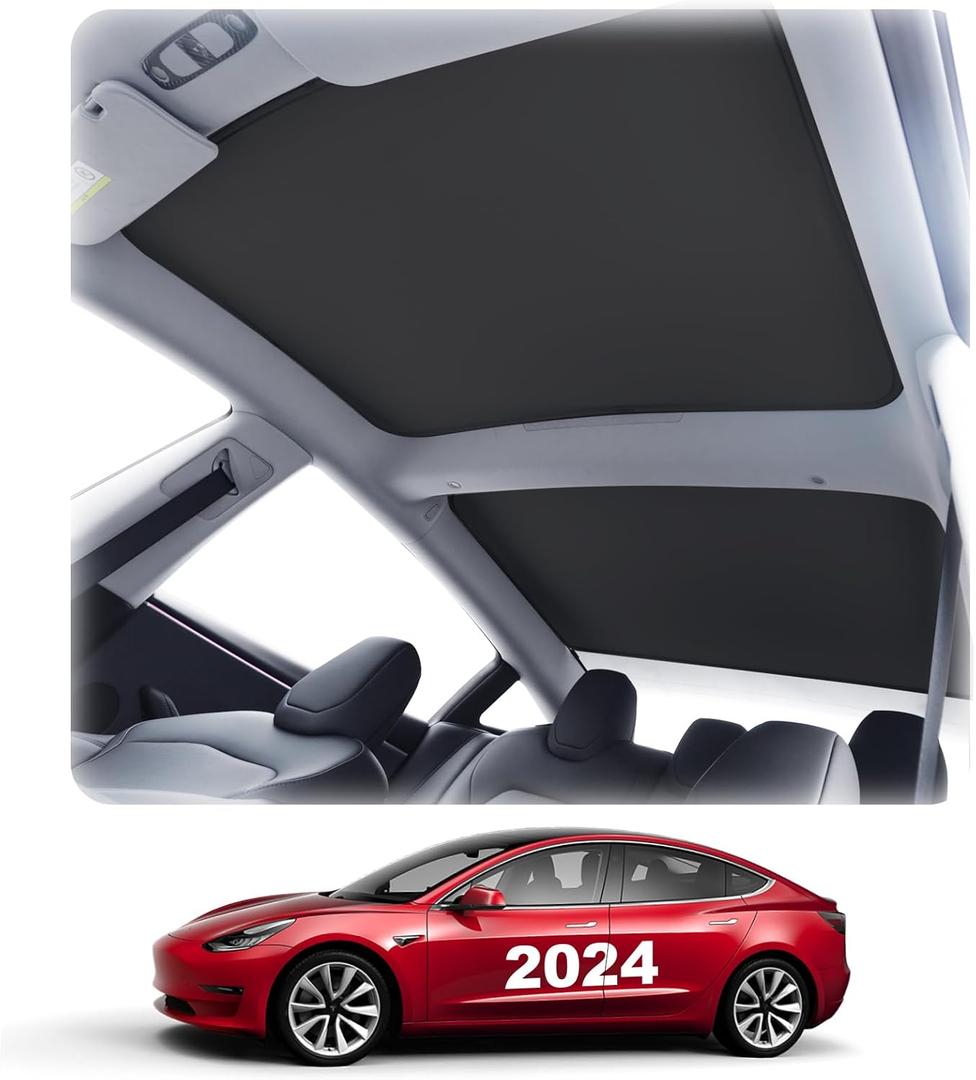Roof Sunshade For 2024 2025 Tesla Model 3 Sunshade Roof Window Insulation UV Rays Protection Heat Blocking Shades Shading Rate 99% 2025 Tesla Model 3 Accessories 2025(Black)
