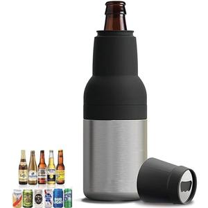 3 in 1 Beer Bottle and Can Cooler, Vacuum Insulated Double Walled Stainless Steel Cooler with Beer Opener, 12 oz Slim Can Insulator Holder (Silver)