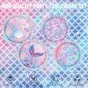 Mermaid Birthday Decorations Include Plates, Napkins, Cups, Cutlery, Hanging Swirls, Banner, Cake & Cupcake Toppers, Balloons, Tablecloth for Mermaid Party Decorations, Serve 20