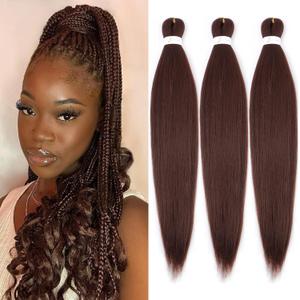 Chocolate Brown Braiding Hair Pre Stretched 18 Inch 3 Packs 33# Pre-stretched Braiding Hair EZ Braid Synthetic Hair Extensions for Crochet Box Braids