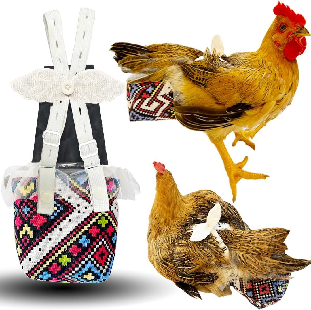 Reusable 3D Chicken Diapers for Indoor Chickens  Leak-Proof 3D Pouch with Replaceable Bag, Adjustable Straps & Cross-Back Design, Fit for Hens and Roosters(Plastic Bags not Included)