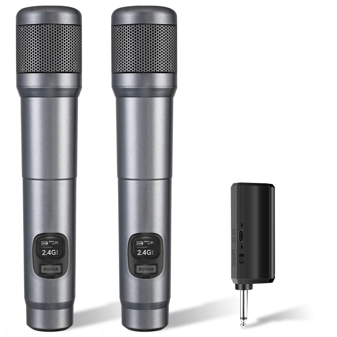 LUVUMVLT Wireless Microphone, Dual Handheld Dynamic Mic with Rechargeable Receiver, 40H Duration, 200ft Range, Plug and Play, Karaoke Microphone for Singing, Karaoke, Meeting, Church, Wedding