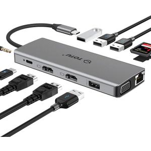 TOTU 13-in-1 USB-C Hub with Ethernet, 4K HDMI, VGA, PD, SD/TF Cards Reader, Mic/Audio Docking Station for MacBook Pro Air XPS and Other USB-C Laptops