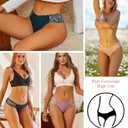 FINETOO Seamless Underwear for Women Cheeky Bikini Panties High Cut V-waist Lace Underwear Women Cute Bikinis 6 Pack (M)