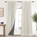 Extra Wide Blackout Curtains for Living Room, 96 Inch Long 2 Panel Set Linen Thermal Insulated Window Curtain with Pleated Back Tab, Light Blocking Energy Efficient Drapes for Sliding Glass Doors (Cream Beige)