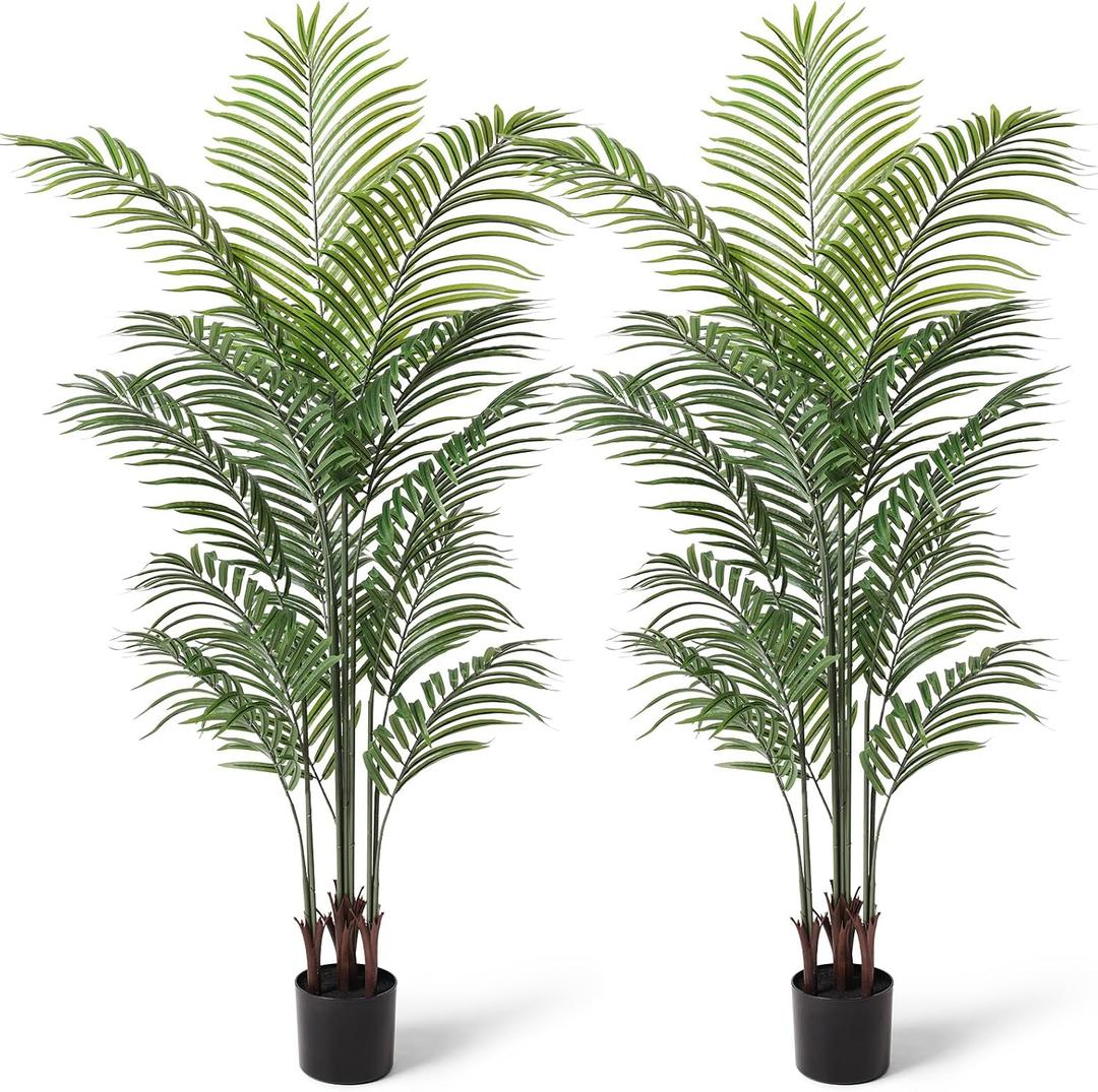 Artificial Areca Palm Plant 5.5Ft Fake Tropical Palm Tree, Perfect Faux Dypsis Lutescens Plants in Pot for Indoor Outdoor House Home Office Garden Modern Decoration Housewarming Gift,2Pcs