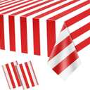 Carnival Theme Party Decorations Tablecloths, Circus Plastic Table Covers Rectangle Disposable Red and White Striped Tablecloth Supplies for Kids Birthday Movie Night Christmas, 87'' x 51'', 2pcs
