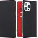 iCoverCase Compatible with iPhone 14 Pro Max Wallet Case, RFID Blocking Genuine Leather Magnetic Case with Wrist Strap and Card Slots Kickstand Feature Flip Cover Case 6.7 Inch (Black)