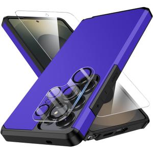 5 x for Samsung Galaxy S25 Ultra Phone case with Tempered Glass Screen Protector+Camera Lens Protector,for Samsungs S25 Ultra Phone case,Silicone Durable Armor for Samsung Galaxy S25 Ultra case (Metallic Blue)