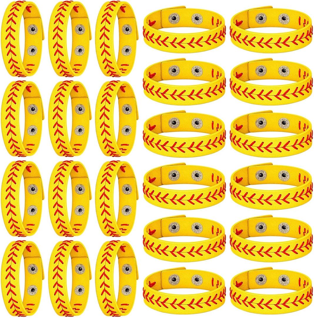 30 Pcs Genuine Softball Baseball Leather Unisex Wristband for Men Women Ideal Gift for Softball Mom Baseball Players and Sports Teams Men Women