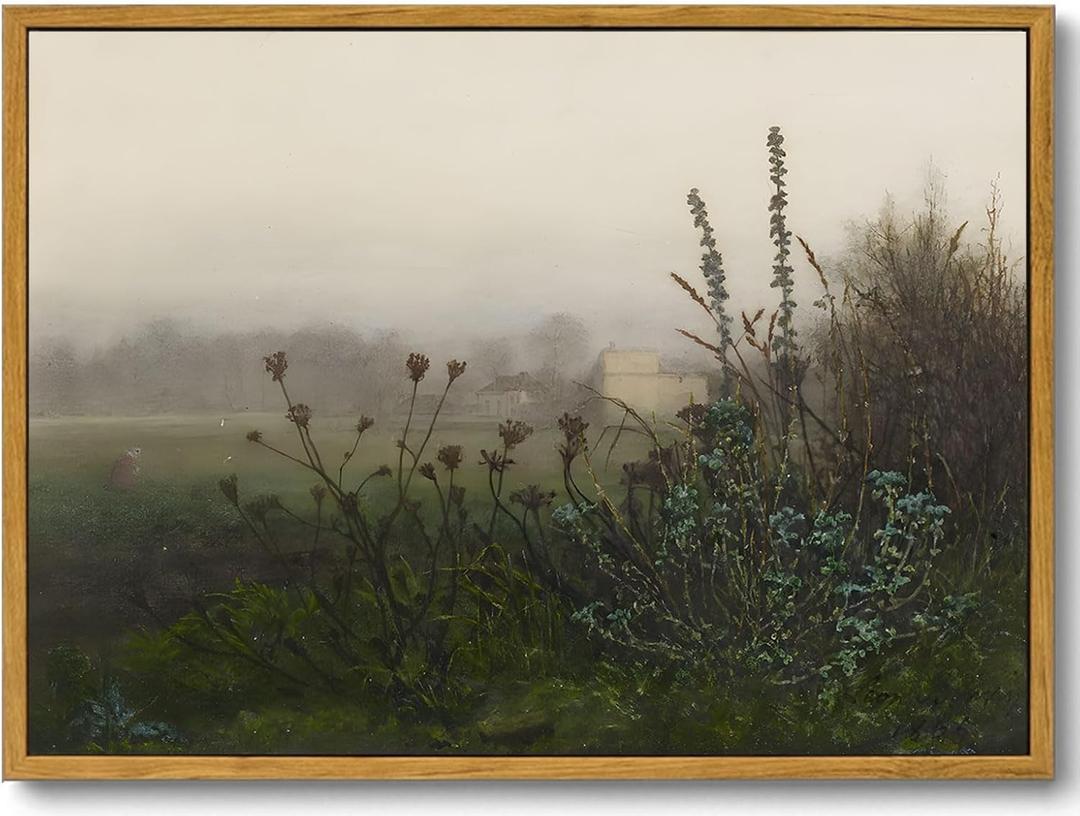 KISSFOX Vintage Wall Art Framed Retro Rustic Landscape Painting Canvas Prints Farmhouse Floral Country Scenery Picture Home Office Decor Bathroom Bedroom Living Room, 24"x36"