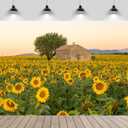 20ftx10ft Sunflowers Field Backdrop Beautiful Rural Stone House Big Tree Natural Scenery Background for Sunflower Theme Birthday Party Decoration Kids Adults Portrait Photo Studio Props (20x10FT, B1-617)