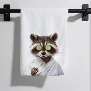 Eieanao Funny Raccoon Gifts Hand Towel for Bathroom, Raccoon Microfiber Dish Towel, Cute Raccoons Farmhouse Washroom Decor, Funny Animal Bathroom Decor, 16x24 Inch