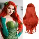 Long Red Wig for Women, Curly Wavy Red Wigs with Side Part Natural Looking Heat Resistant Synthetic Fiber Wig for Halloween Costume Party Wear