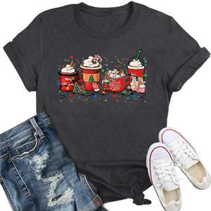 Women Merry Christmas Shirt Xmas Holiday T-Shirt Christmas Tree Cake Shirt (Large, Grey5)
