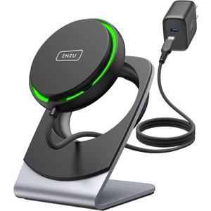 INIU for Magsafe Charger, 15W Fast Charging Magnetic Wireless Charger Stand, Travel Essential Wireless Charging Station with Sleep-Friendly Adaptive Light, for iPhone 16/15/14/13/12 Series, Airpods (Black)