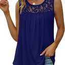 Saloogoe Summer Tank Tops for Women Loose Fit Pleated Tunics Scoop Neck Sleeveless Lace Tops Curved Hem Flowy 2XL