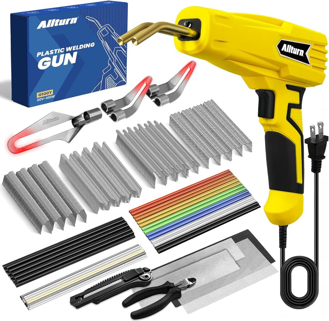 Allturn Upgraded Plastic Welder, 2 in 1 Plastic Welding Kit, Hot Staples Weld Gun, Car Bumper Repair Kit for Most Plastics, Patent Number D970324(Yellow)
