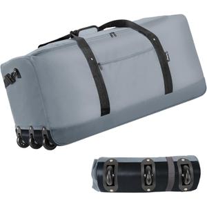 Finnhomy 120L Foldable Rolling Duffel Bag with 3 Wheels, Light Weight Travel Duffel bag with Large Loading Capacity, 32'' Rolling Duffel bag with Shoulder Strap