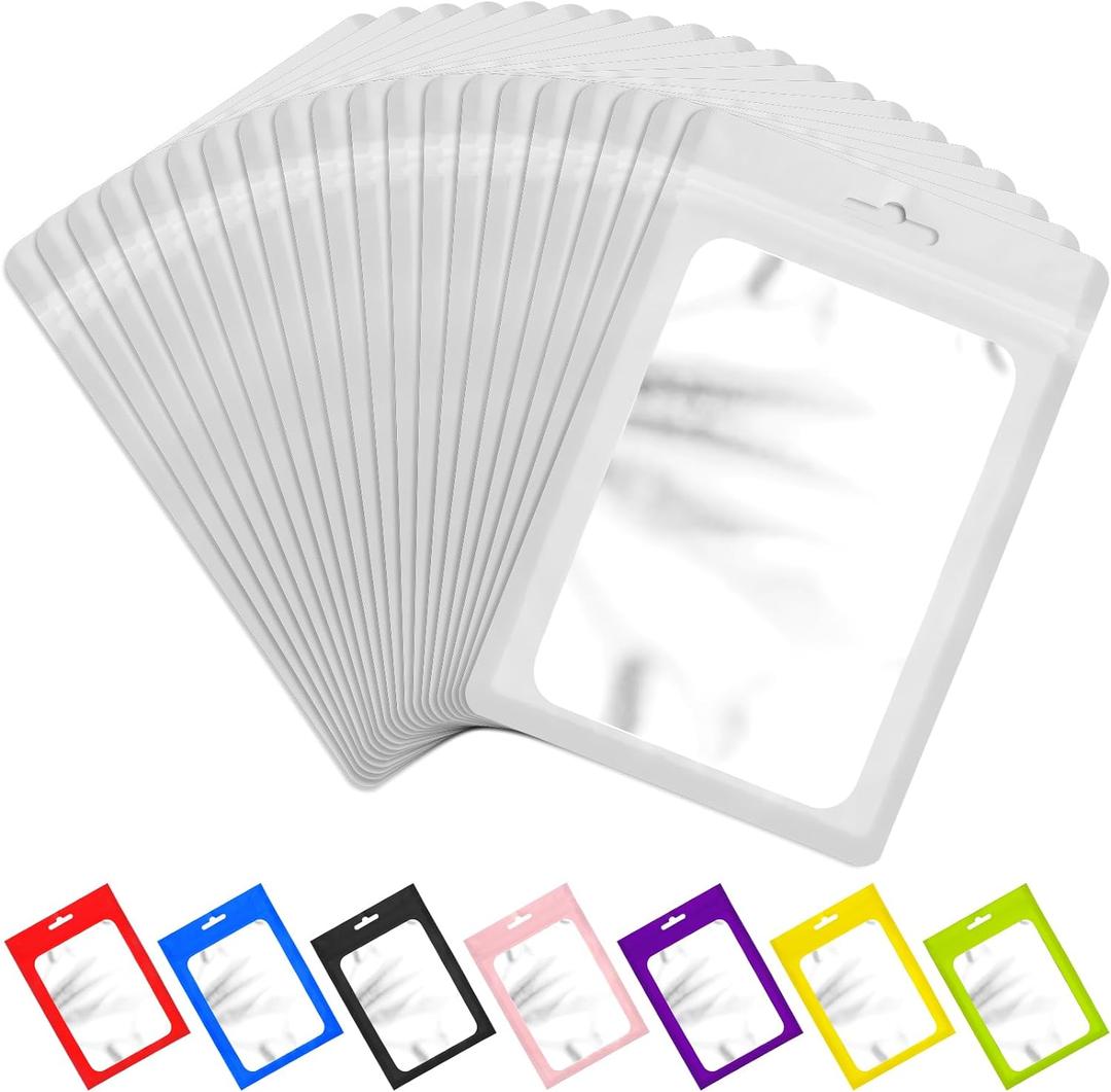 ANZNKU 100 Pcs Resealable Mylar Bags with Clear Window Bags Packaging Bags Foil Pouch Zipper Bag for Jewelry Sample Candy Food (6.29x9.44 inches, White)