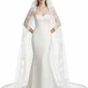 Cathedral Length Wedding Veil Lace Veil Soft Tulle Bridal Veils with Comb (Off White) 1 Tier-118in