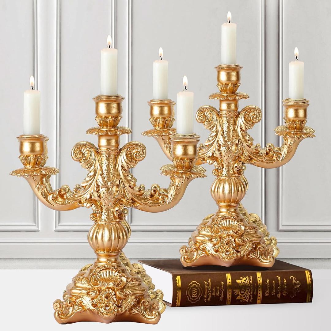 Gorgeous Home Decoration Candlestick Candle Holders (2, Golden)