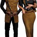 African Couple Outfits Women Print Wax One Shoulder Pencil Dress with Men Dashiki Jacket Shirt and Pants Sets (XX-Large, 743)