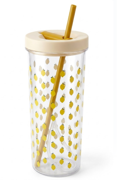 Lemon Edition Glass Sipper Tumbler Glass with Lid and Straw