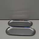 Stainless Steel Decorative Tray, Set of 2, 9 Inch Long, Jewelry Dish Cosmetics Organizer Bathroom Clutter Serving Platter Small Storage Tray, Oval, Silver