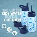 14 OZ Kids Water Bottle with Straw & 2 Lids (Flip & Spout) Leak Proof Metal Insulated Stainless Steel Reusable Tumbler for School & Sports Water Bottle - Blue (Shark)