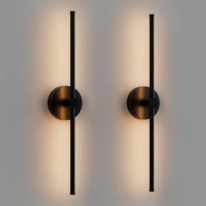 ZAGO 24 Inch LED Indoor Linear Wall Sconces Set of Two, 3CCT Switchable, Matte Black, Hardwired and Wall Mounted, Dimmable for Living Room, Hallway, Bedroom, 120-277V, 14W, 900LM, ETL Certified