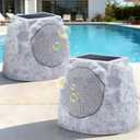 MIKK Outdoor Rock Speakers Waterproof Patio with Lights Color,Multi-Sync Up to 100 Speakers Pairing Solar Powered Rock Speaker Rechargeable for Pool Party Yard Garden Outside 2 Pack