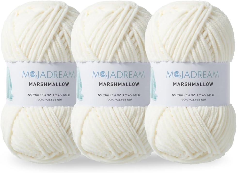 3PCS 3.5oz Chenille Yarn for Blankets Amigurumi: Soft Velvet Baby Yarn Blanket Knitting and Crocheting Bulky 5# Yarn 3 Skeins of 100g (Coconut Milk)