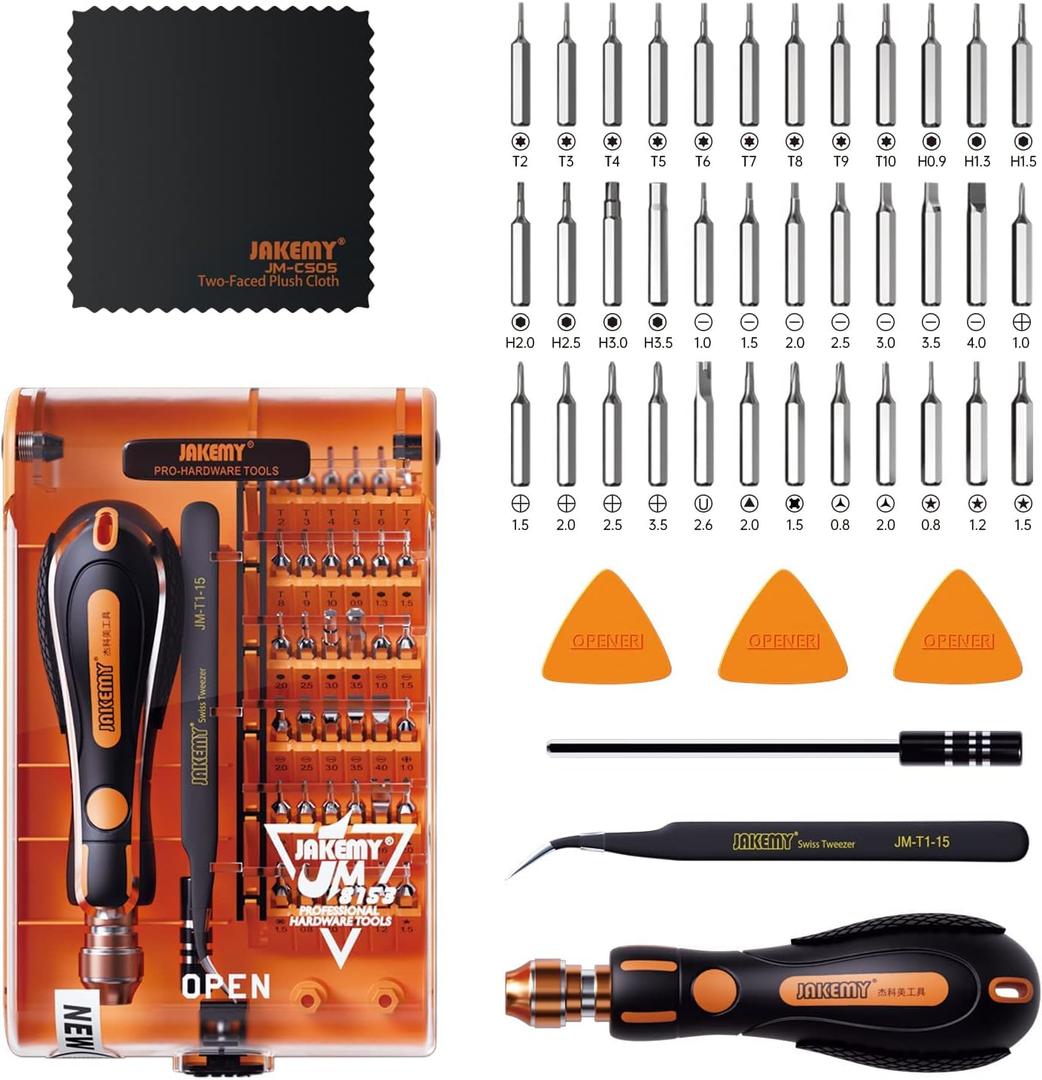 Screwdriver Set By JAKEMY, 43 in 1 Precision Screwdriver Kit Magnetic Replaceable Bits Repair Tool Kit Opening Tool and Tweezer for phone Cellphone PC Electronics (Jm-8153+ 43 in 1)